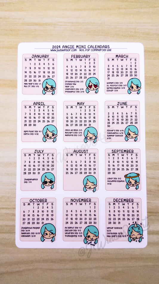 2024 Calendars Mini Planner Sticker Sheet Angie Bujo January February March April May June July August September October November December