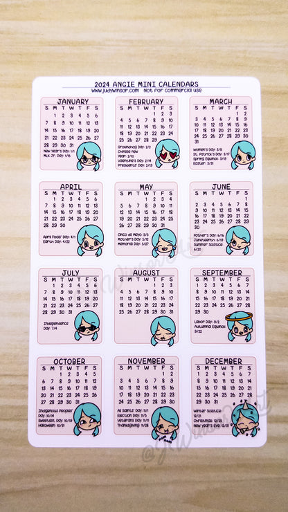 2024 Calendars Mini Planner Sticker Sheet Angie Bujo January February March April May June July August September October November December