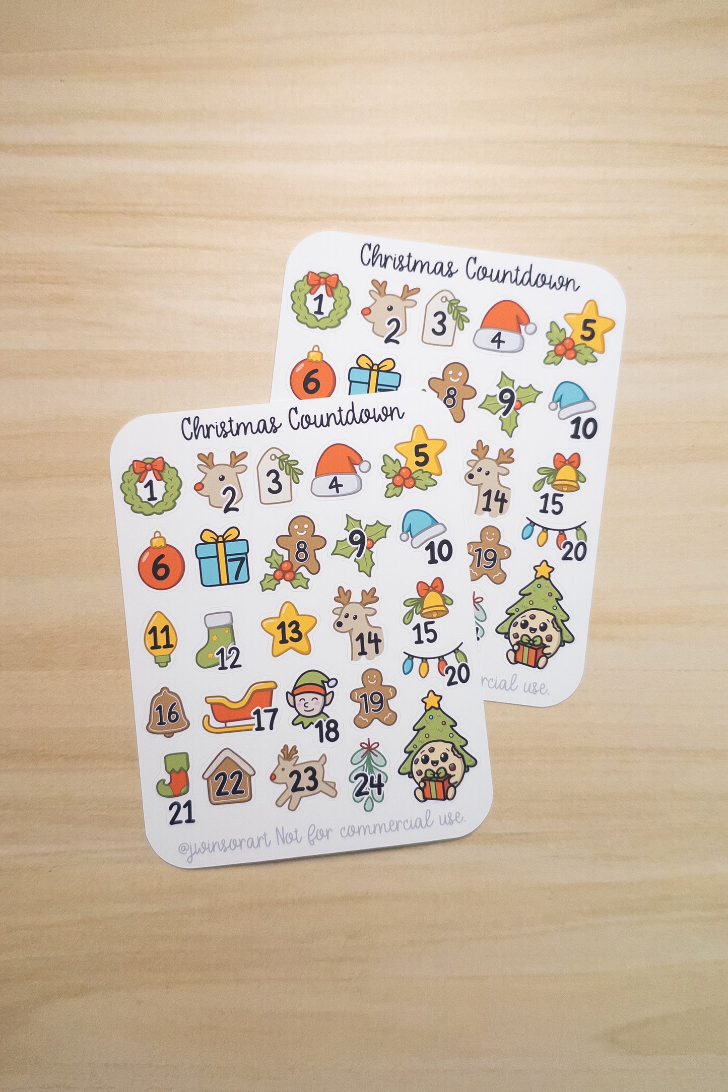 Christmas Countdown Sticker Sheet | 1–24 Advent Calendar Stickers | Kawaii Holiday Planner Stickers | Cute December Date Covers | Cookie Character Christmas Stickers