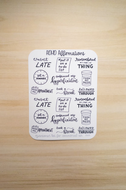 ADHD Affirmations Stickers – Hand Lettered Neurodivergent Quotes for Planner, Hobonichi, Bullet Journal, Executive Function Support