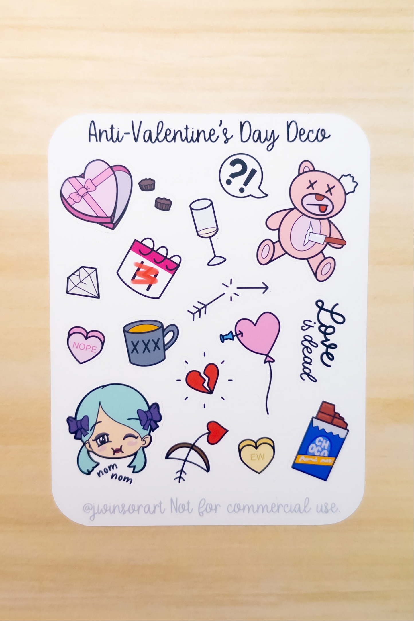 Anti-Valentine's Day Deco Planner Sticker Sheet Chocolate Candy Breakup Singles Awareness Heartbreak Cute Kawaii Cupid