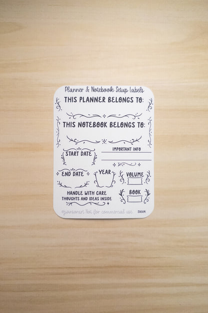 Planner & Notebook Setup Labels – Interior Cover Stickers for Belongs To, Start/End Dates, Year, Volume Tracking, and More