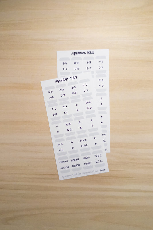 Alphabet Contact Tabs – Minimal A-Z Planner Labels for Hobonichi, Journals, and Address Books (20 Tabs)