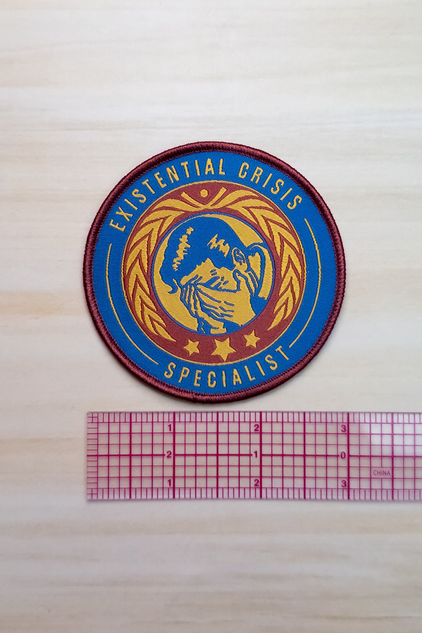 Existential Crisis Specialist Merit Badge – Embroidered Woven Iron-On Patch (3 in)