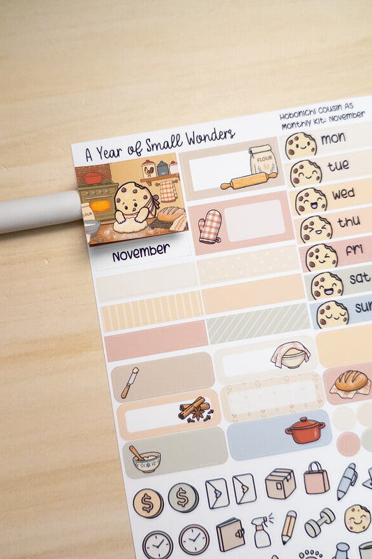 November Hobonichi Monthly Kit – A Year of Small Wonders – Fresh-Baked Bread Cozy Planner Stickers – Cousin A5, A6, Weeks