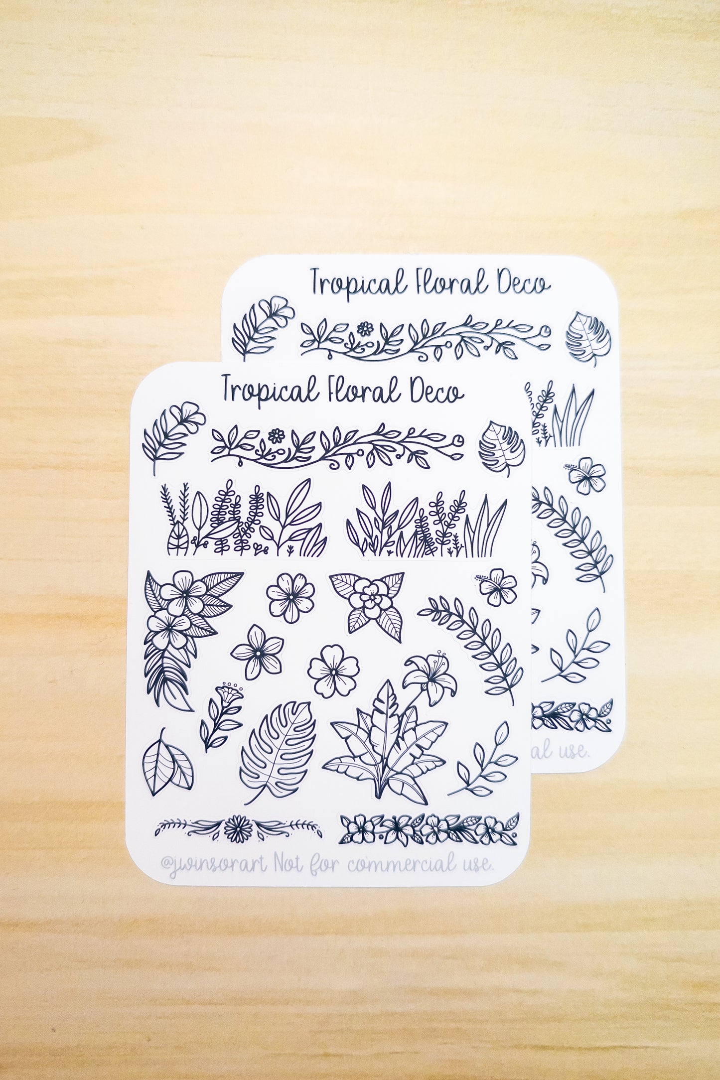 Tropical Floral Deco Planner Sticker Sheet Minimal Simple Line Art Foliage Flowers Plants Leaves Borders Edges Corners