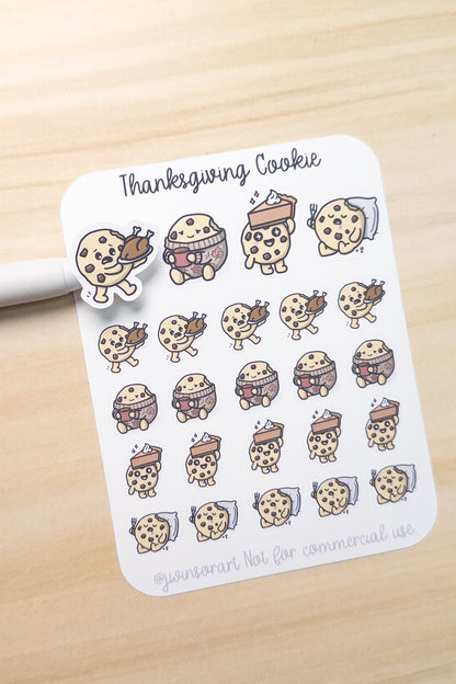 Thanksgiving Planner Stickers – Cute Cookie Character, Fall Journal Stickers, Food Coma Pie Turkey Autumn Kawaii Stickers