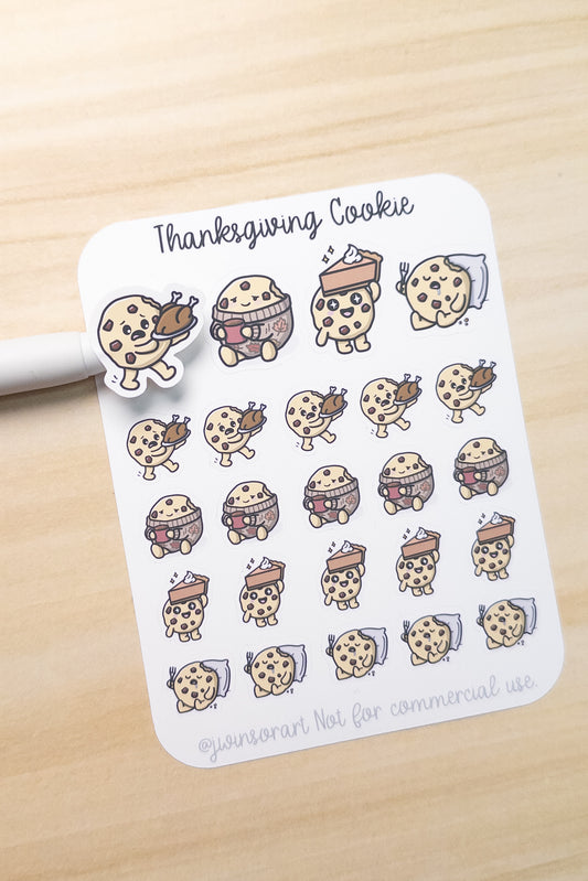 Thanksgiving Planner Stickers – Cute Cookie Character, Fall Journal Stickers, Food Coma Pie Turkey Autumn Kawaii Stickers