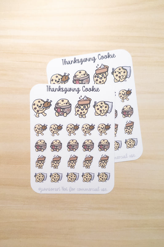 Thanksgiving Planner Stickers – Cute Cookie Character, Fall Journal Stickers, Food Coma Pie Turkey Autumn Kawaii Stickers