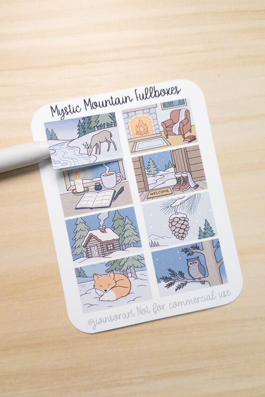 Mystic Mountain Fullboxes | Hobonichi Cousin Weekly Stickers | Cozy Winter Cabin Planner Stickers