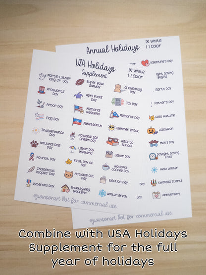 Global Holidays Sticker Sheet – Hobonichi Cousin A5 – Annual Celebrations & Birthdays – White or Color Background