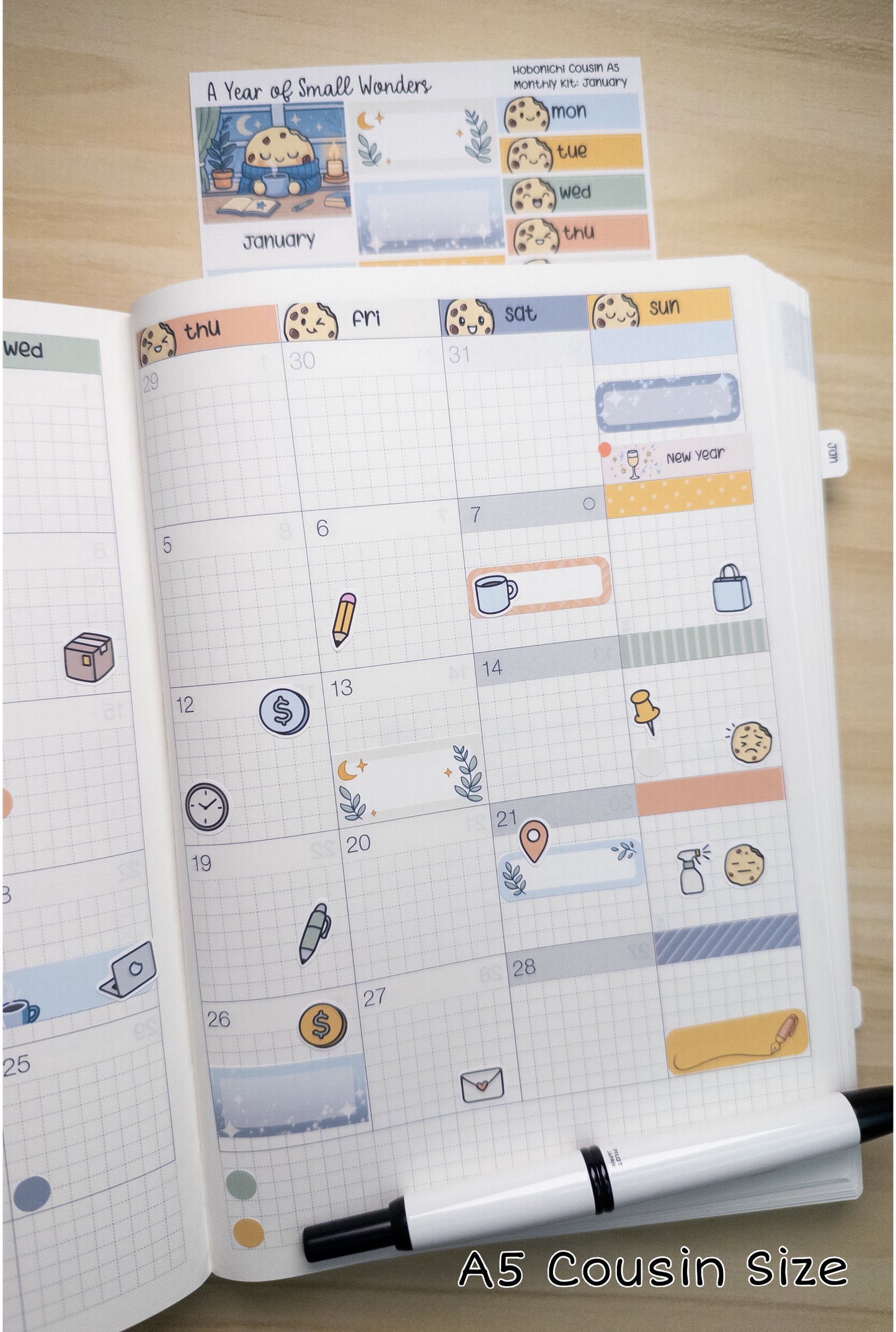 Hobonichi Monthly Kit – January Cozy Cookie Theme | Planner Stickers | A Year of Small Wonders Collection