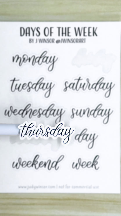 Days of the Week Planner Sticker Sheet Bujo Bullet Journal