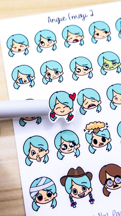 Angie Emoji Mood Emoti Planner Sticker Sheet Bujo Cute Kawaii Girl