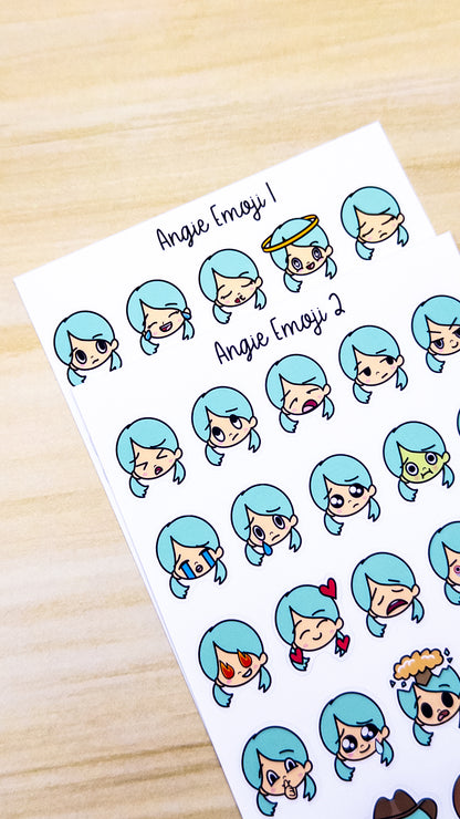 Angie Emoji Mood Emoti Planner Sticker Sheet Bujo Cute Kawaii Girl