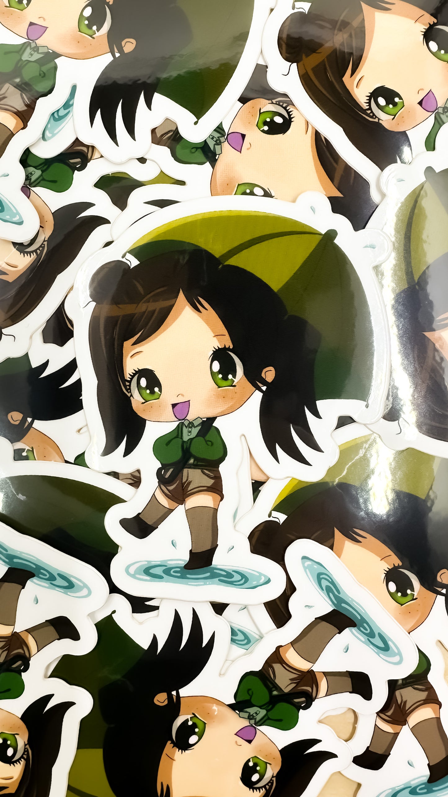 Umbrella Cute Chibi Girl Sticker Anime Illustrated Vinyl Glossy 3 inch