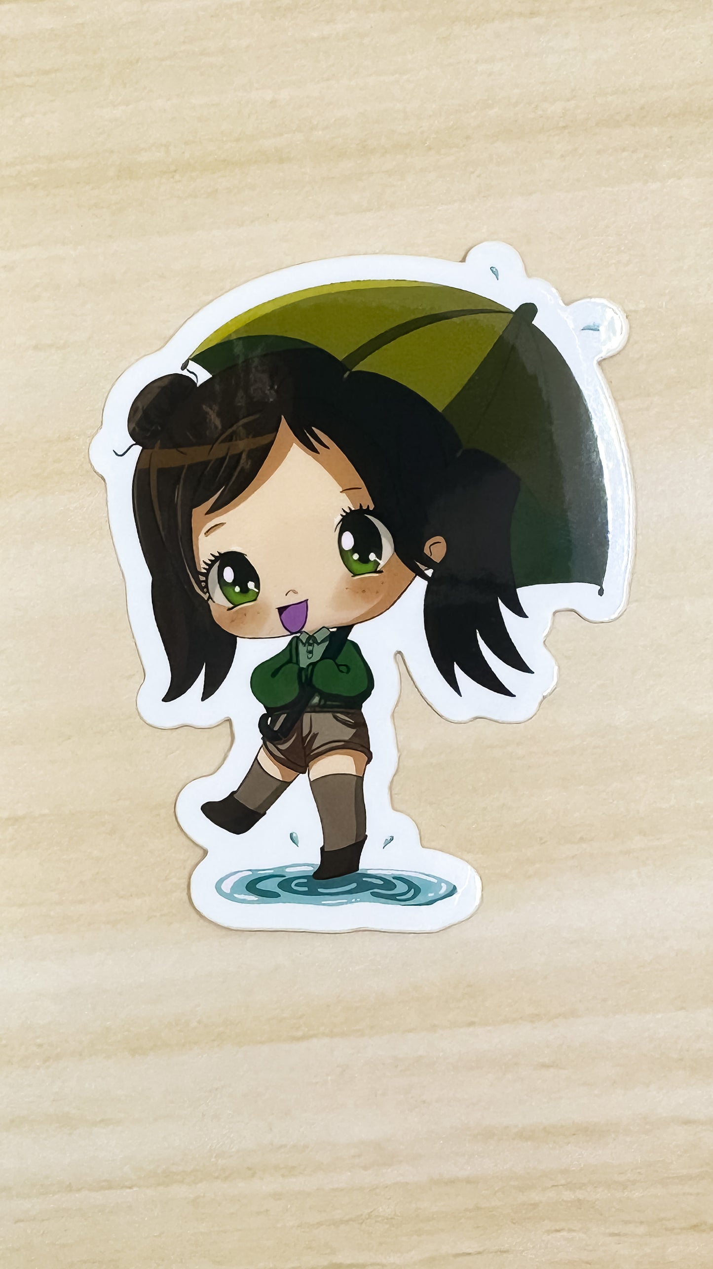 Umbrella Cute Chibi Girl Sticker Anime Illustrated Vinyl Glossy 3 inch