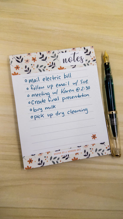 Dainty Illustrated Floral Notepad Memo Pad To Do List