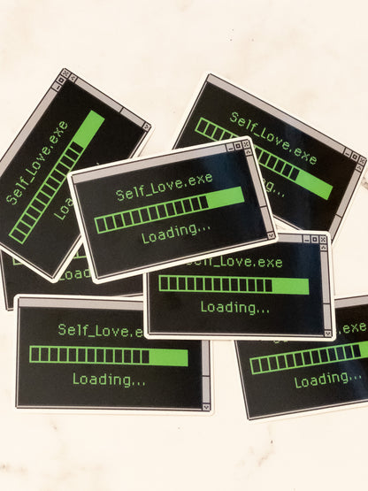 Self Love Loading Retro Black Vinyl Glossy Sticker 3 inch