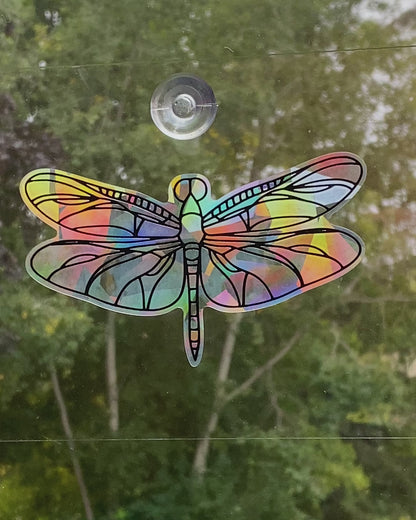 Dragonfly Suncatcher Rainbow Prism Iridescent Window Decal Illustrated Sticker