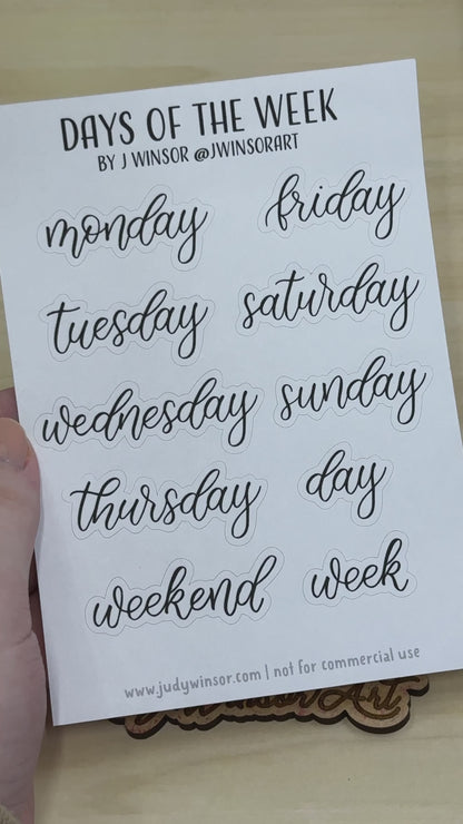 Days of the Week Planner Sticker Sheet Bujo Bullet Journal