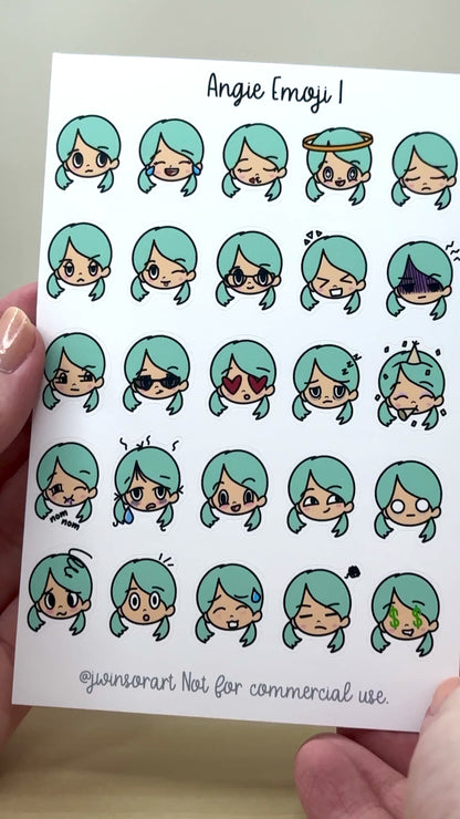 Angie Emoji Mood Emoti Planner Sticker Sheet Bujo Cute Kawaii Girl