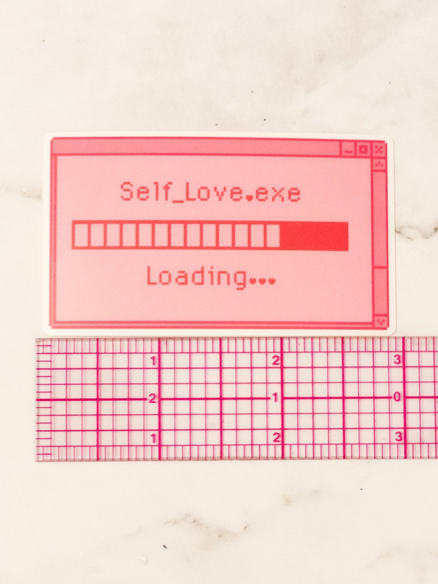 Self Love Loading Retro Pink Hearts Vinyl Glossy Sticker 3 inch