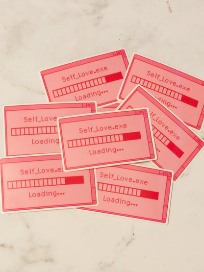 Self Love Loading Retro Pink Hearts Vinyl Glossy Sticker 3 inch