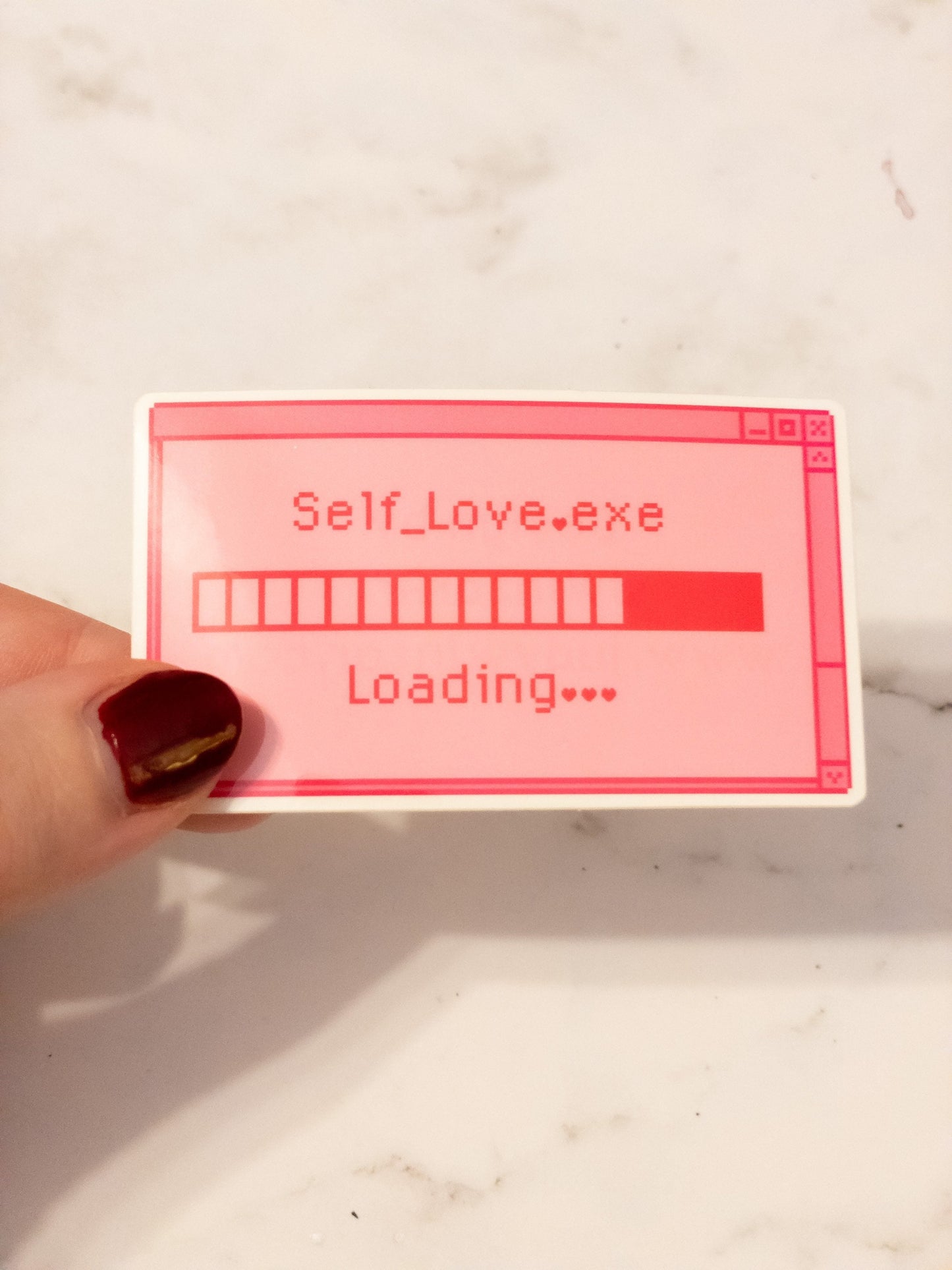 Self Love Loading Retro Pink Hearts Vinyl Glossy Sticker 3 inch